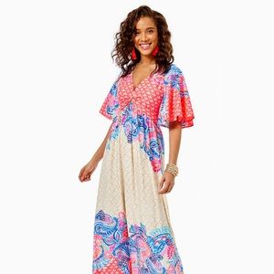 Lilly Pulitzer Minka Maxi Dress, Coral Spritz Beach bungalow, NWT Size 6